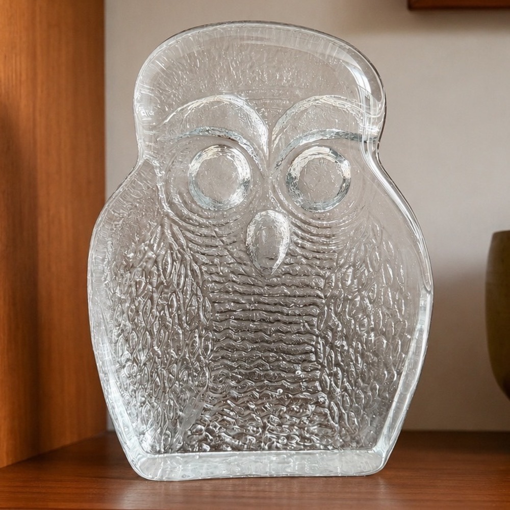 Blenko 6813 Owl Bookend Clear Glass Joel Myers Mid Century Modern